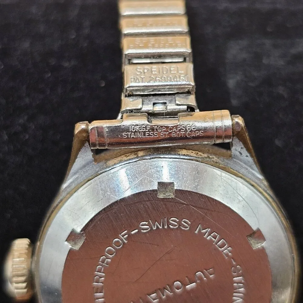 LOUVIC 17 Jewel Manual Wind Vtg Military Watch On Speidel 10k GF Band Runs Great
